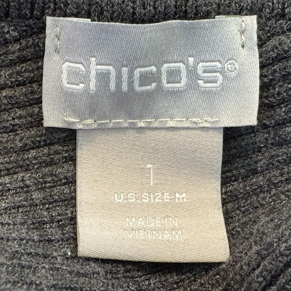 Chico's Sweater Size 1‎ Medium Gray Textured Stripe Long Sleeve Asymmetrical Hem